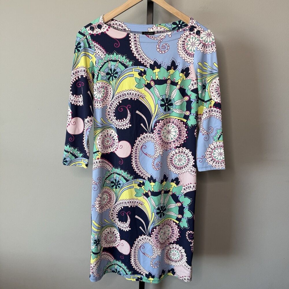 Talbots NWOT Jersey Shift Dress Multicolor 3/4 Sleeves Paisley Print Size XS